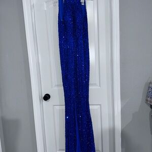 Elegant Blue Sequin Prom Dress